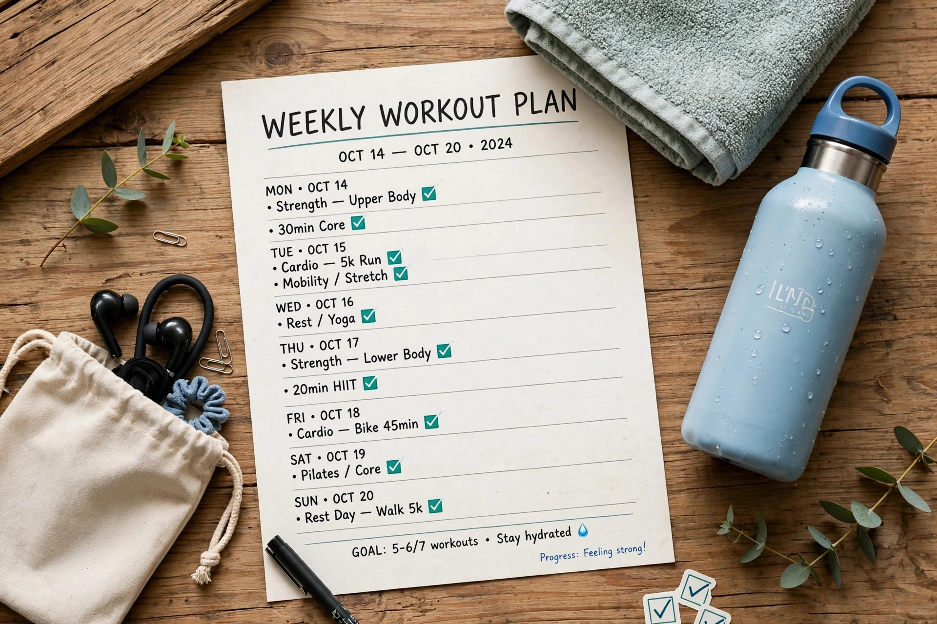 weekly workout calendar